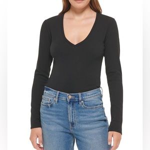 Calvin Klein Jeans Long Sleeve V Neck Thong Bodysuit